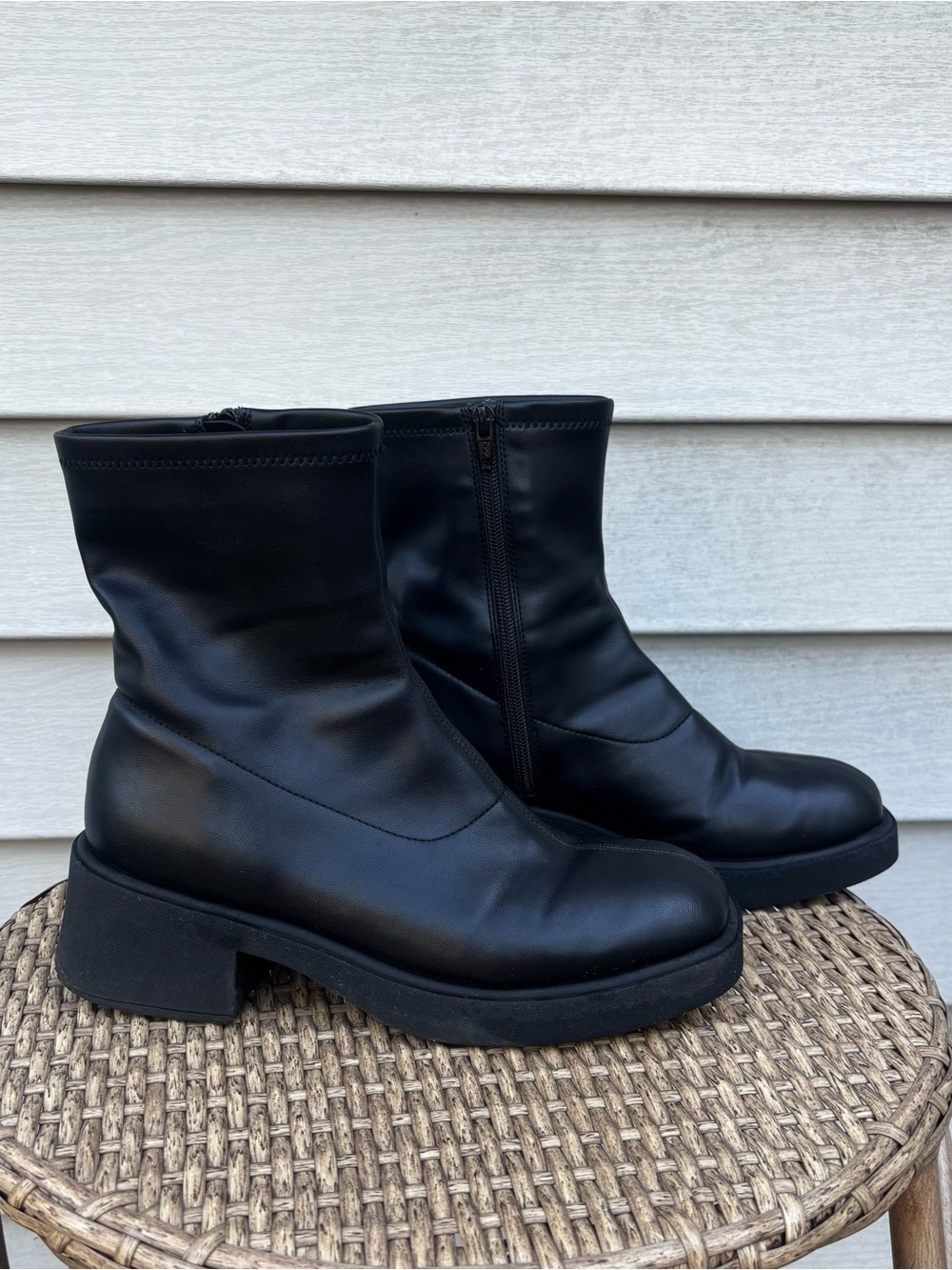 Black Chunky Faux Leather Platform Ankle Sock Boots  Boots Women’s Size 8 1/2